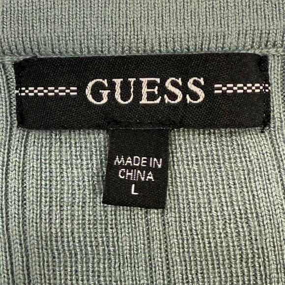 Guess Ribbed Crop Cardigan Sweater Women’s L Grey Olive Stretch Long Sleeve - Picture 4 of 7